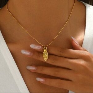 14k Gold Plated Hamsa Hand Pendant Necklace | Protective Symbol